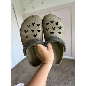 Disney Mickey Mouse Crocs Khaki Tan Olive Clogs Mens 4 Womens 6 Unisex Shoes